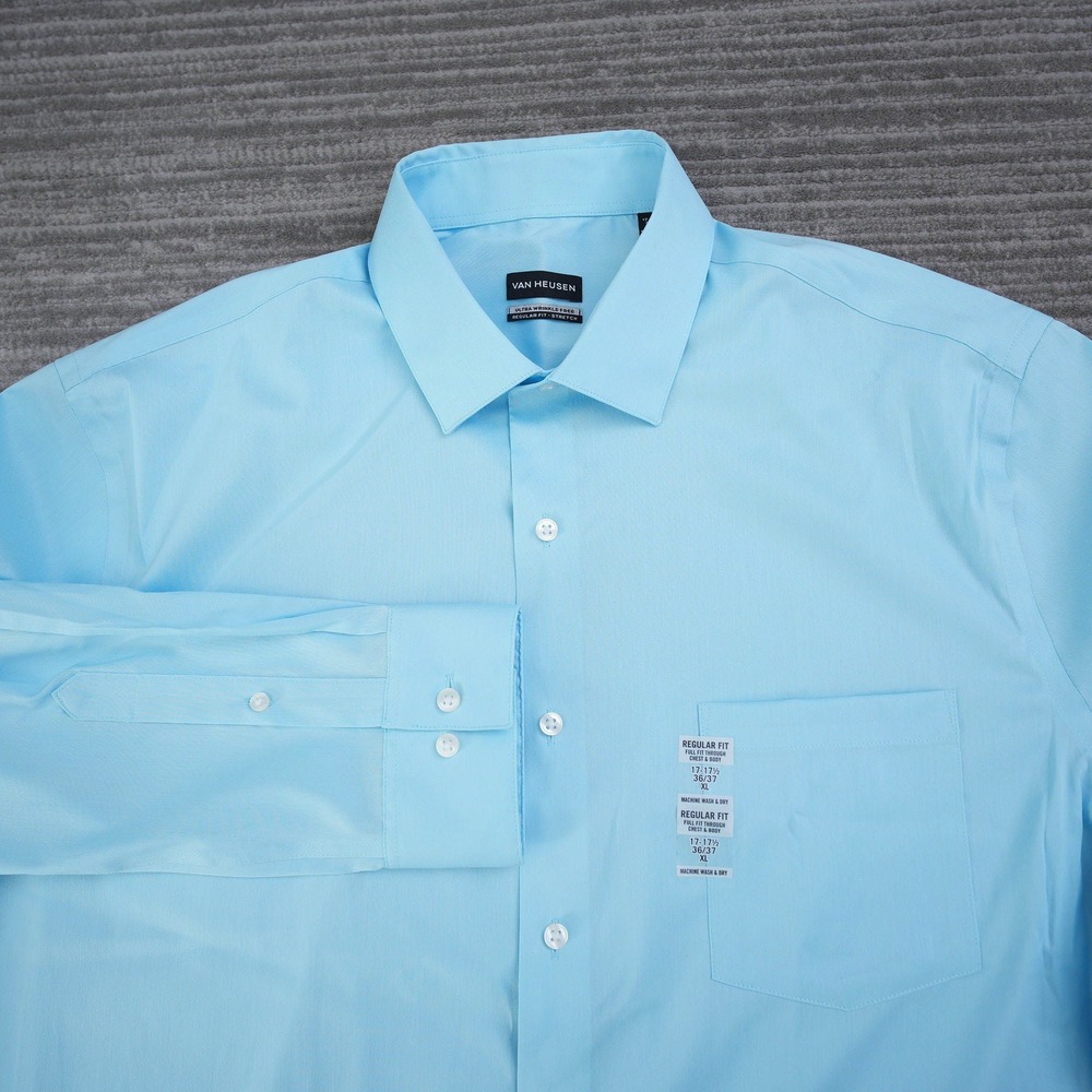 Van Heusen Dress‎ ShirtMen XL 17-17.5 36/37 Blue Ultra Wrinkle Free Regular New